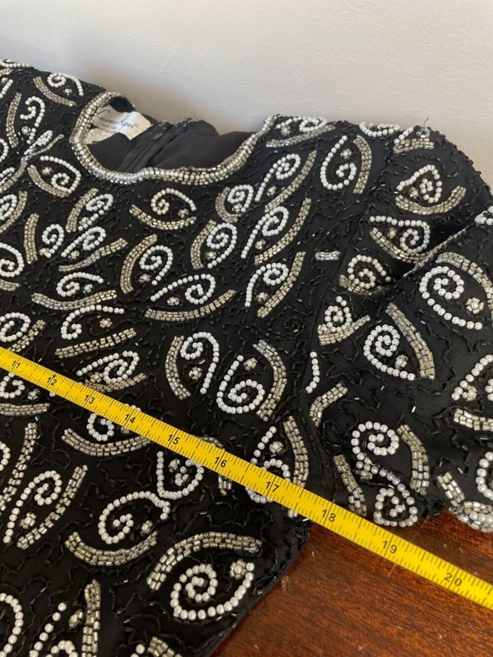Vintage Laurence Kazar Black Silk Beaded Sequin Blouse 80s 90s Cocktail Top SZ - Picture 3 of 8